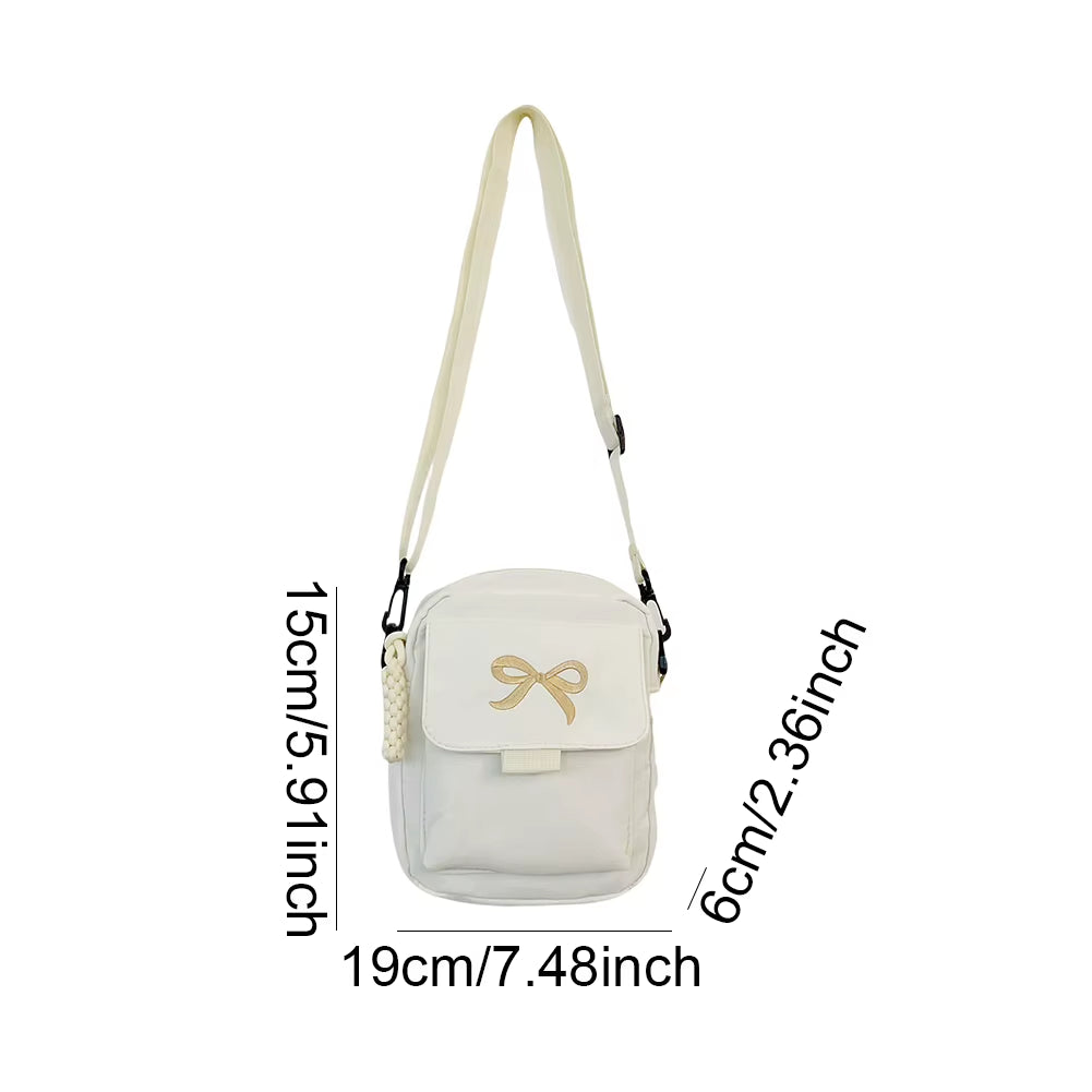 Women'S Nylon Sling Purse Solid Color Versatile Mini Crossbody Bag Adjustable Strap Daily Shoulder Bags Trendy Bow Messenger Bag