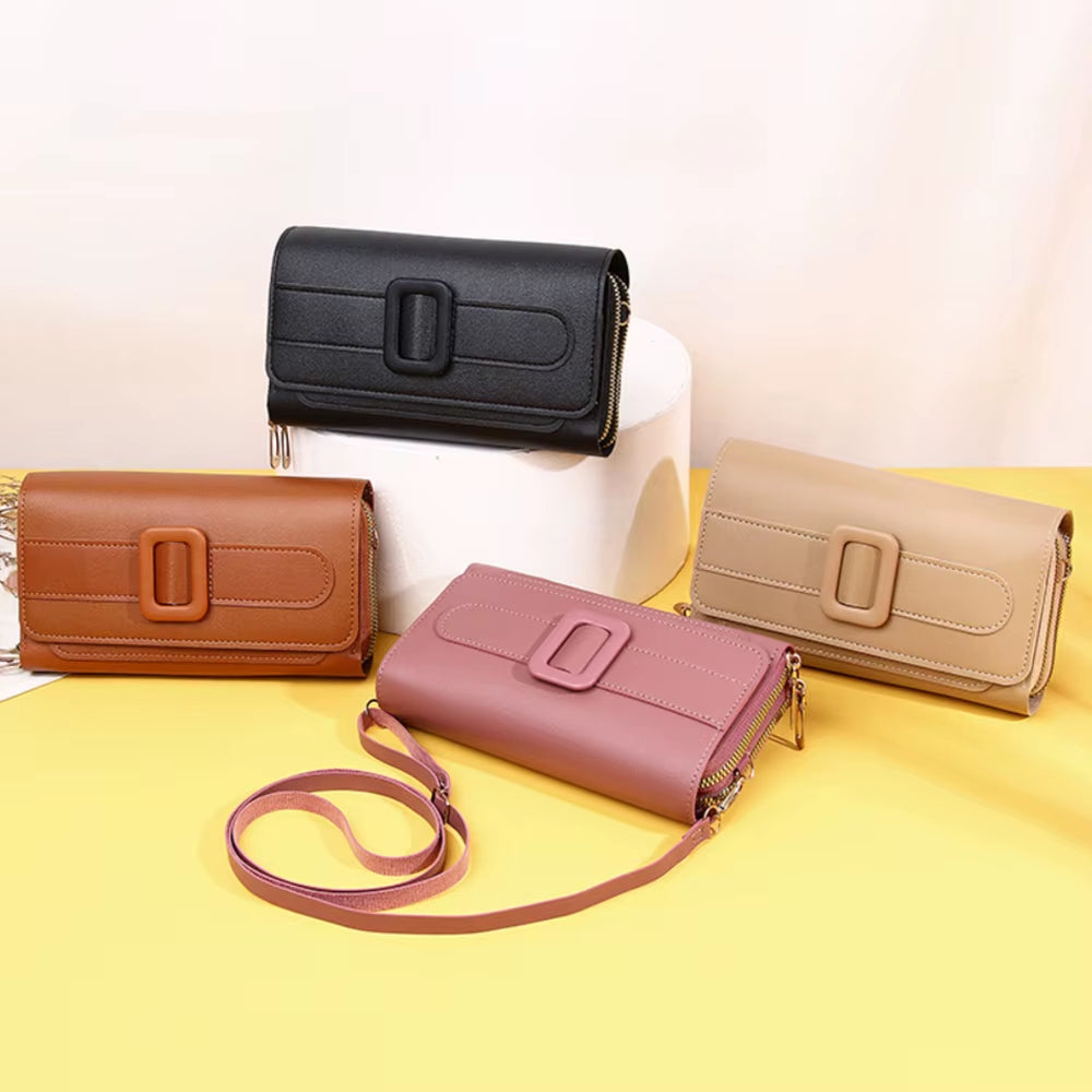 Women Double Layer Large Capacity Wallet Phone Pouch Fashion Shoulder Crossbody Bag Simple Coin Purse Credit Card Holder Satchel