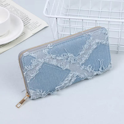 1Pc Denim Wallet, Women'S Zipper Clutch Coin Purse, Niche Design Card Holder, ID Bag, Bag Gift Wallets for Women