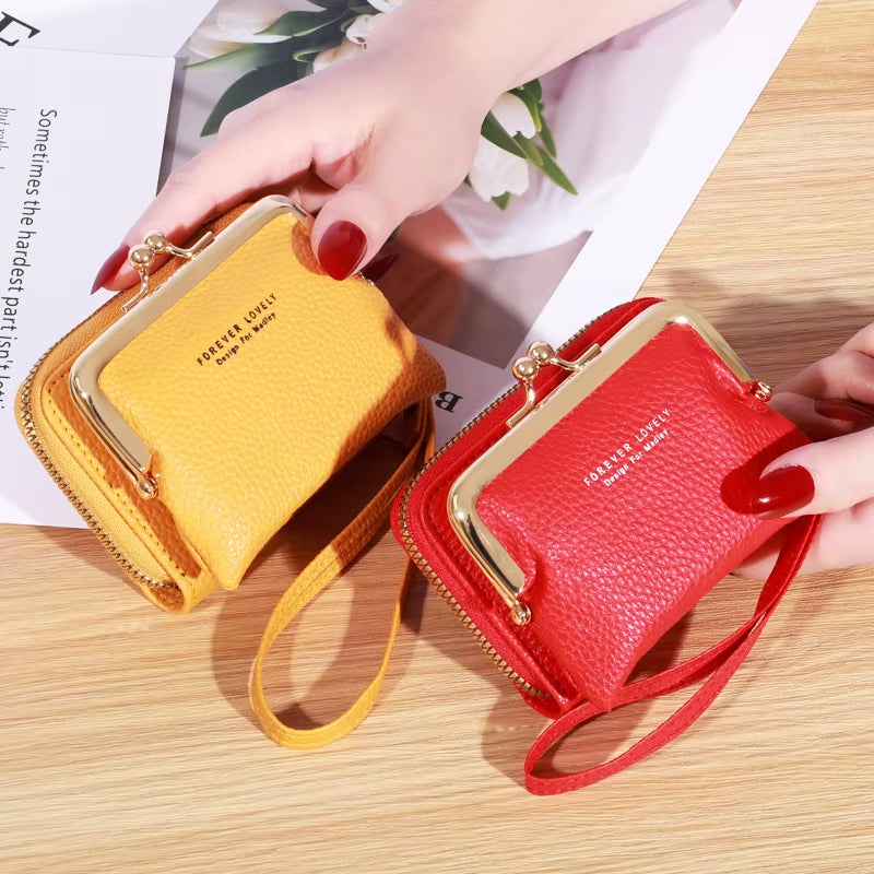 2023 New Women'S Wallet Card Holder Wrist Strap Short Wallet Multi-Cards Holder Coin Purse Women Leather Zipper Hasp Clutch Bag