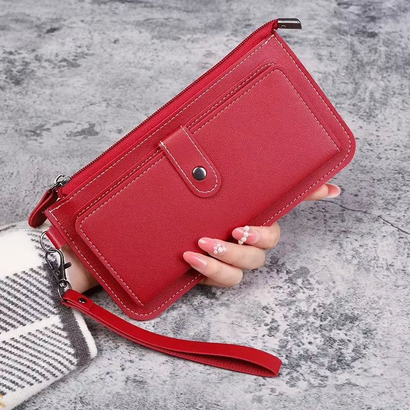 Fashion Women Wallets Simple Zipper Purses Black White Gray Red Long Section Clutch Wallet Soft PU Leather Money Bag