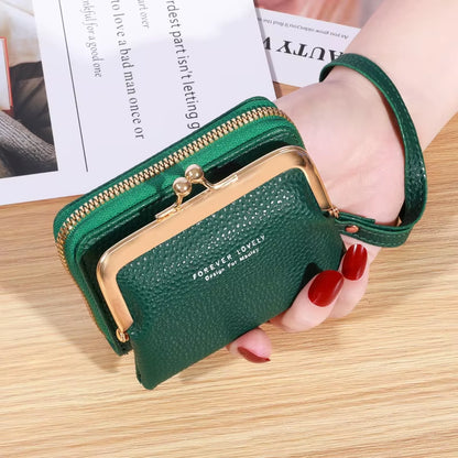 2023 New Women'S Wallet Card Holder Wrist Strap Short Wallet Multi-Cards Holder Coin Purse Women Leather Zipper Hasp Clutch Bag