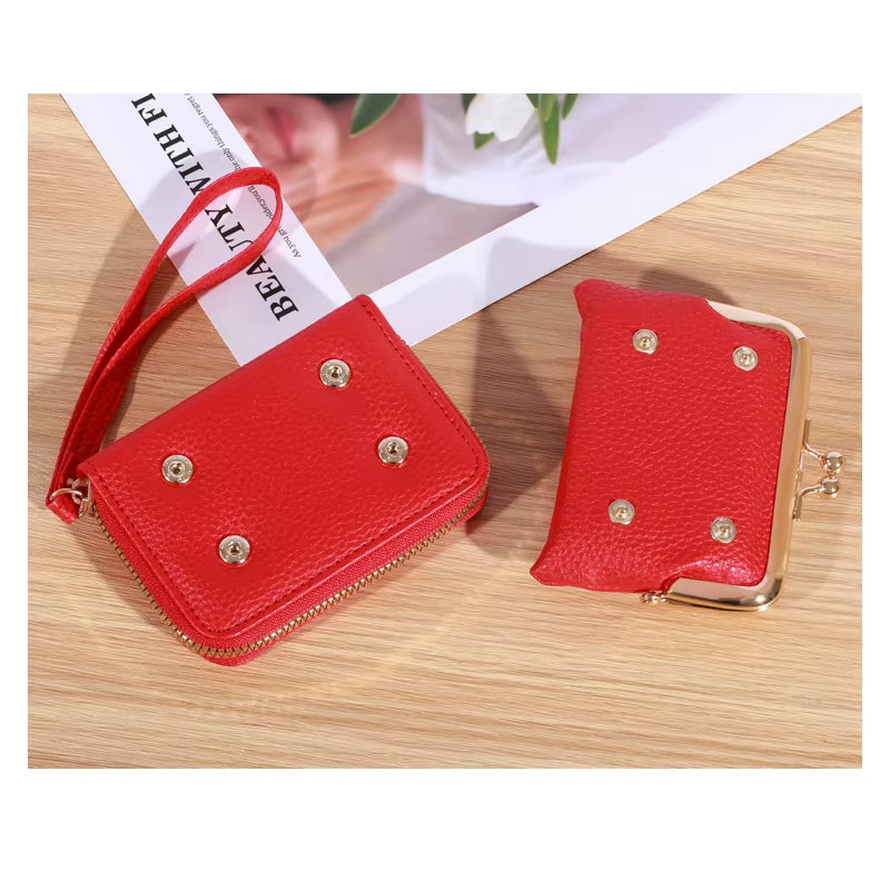 2023 New Women'S Wallet Card Holder Wrist Strap Short Wallet Multi-Cards Holder Coin Purse Women Leather Zipper Hasp Clutch Bag