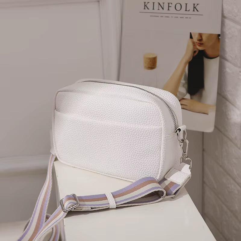 Small Cross Body Bag for Women 2023 New Summer White Sling Purse Soft Pu Leather Wide Shoulder Strap Side Bag Casual