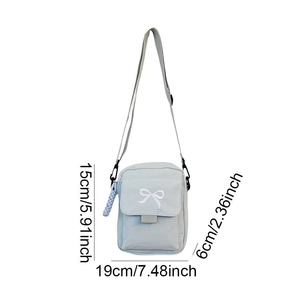 Women'S Nylon Sling Purse Solid Color Versatile Mini Crossbody Bag Adjustable Strap Daily Shoulder Bags Trendy Bow Messenger Bag