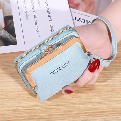 2023 New Women'S Wallet Card Holder Wrist Strap Short Wallet Multi-Cards Holder Coin Purse Women Leather Zipper Hasp Clutch Bag