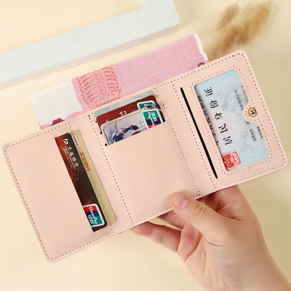 Cute Bow Wallet Women Sweet Pink Color Style Floral Purse Card Holder for Girl Portable Travel Cash Coin Photo Card Bag