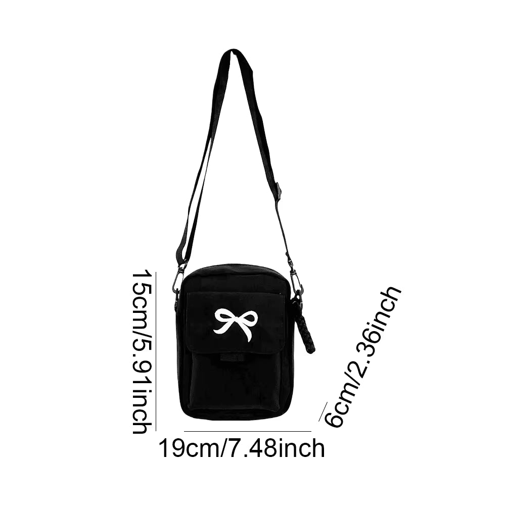 Women'S Nylon Sling Purse Solid Color Versatile Mini Crossbody Bag Adjustable Strap Daily Shoulder Bags Trendy Bow Messenger Bag