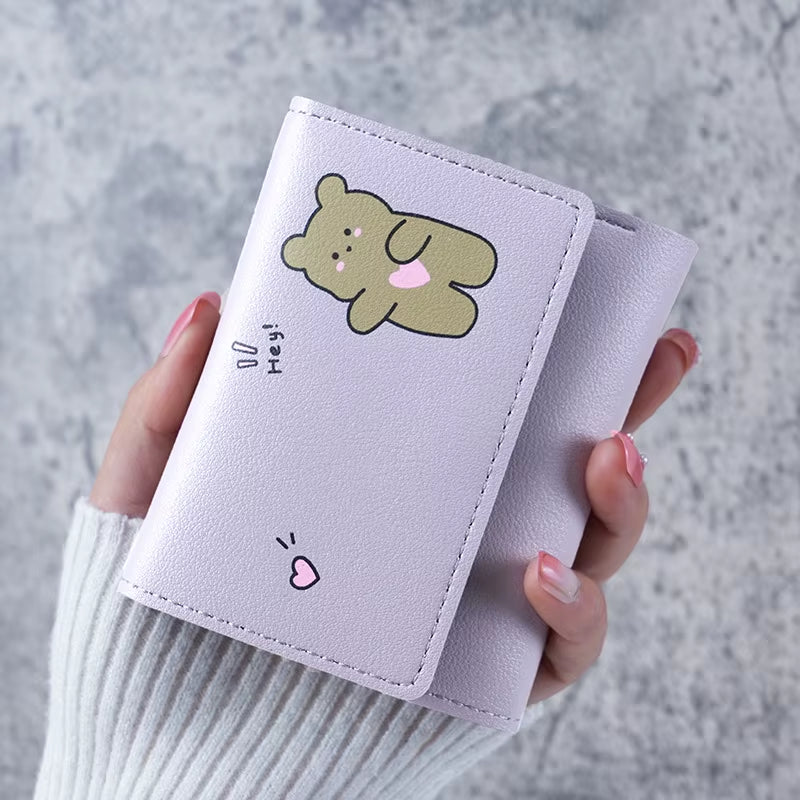 Cute Bow Wallet Women Sweet Pink Color Style Floral Purse Card Holder for Girl Portable Travel Cash Coin Photo Card Bag