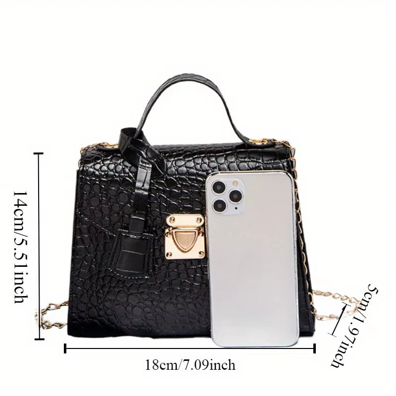 Chic Crocodile-Embossed Mini Handbag for Women Solid Color, Twist Lock Closure Handbags Women Designer Tote Bag for Women Purse