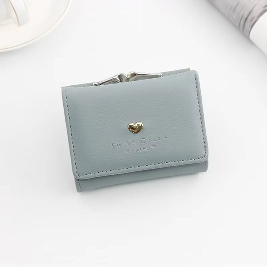 New Candy Color Fashion Women Coin Purse Leather Solid Color Vintage Short Wallet Heart Hasp Ladies Girls Card Holder Clutch Bag