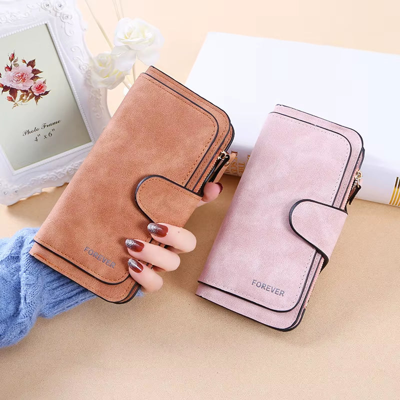 New Buckle Women'S Korean Version Wallet Three Fold Fashion Women'S Bag Multi-Card Women'S Purse Frosted Two-Tone Fabric