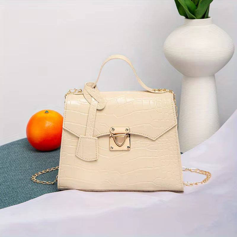 Chic Crocodile-Embossed Mini Handbag for Women Solid Color, Twist Lock Closure Handbags Women Designer Tote Bag for Women Purse