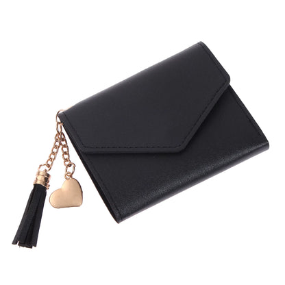 Short Women'S Wallet Tassel Pendant Coin Purse Mini Portable Lady Leather Folding Envelope Card Holder Money Bag Girls Gift