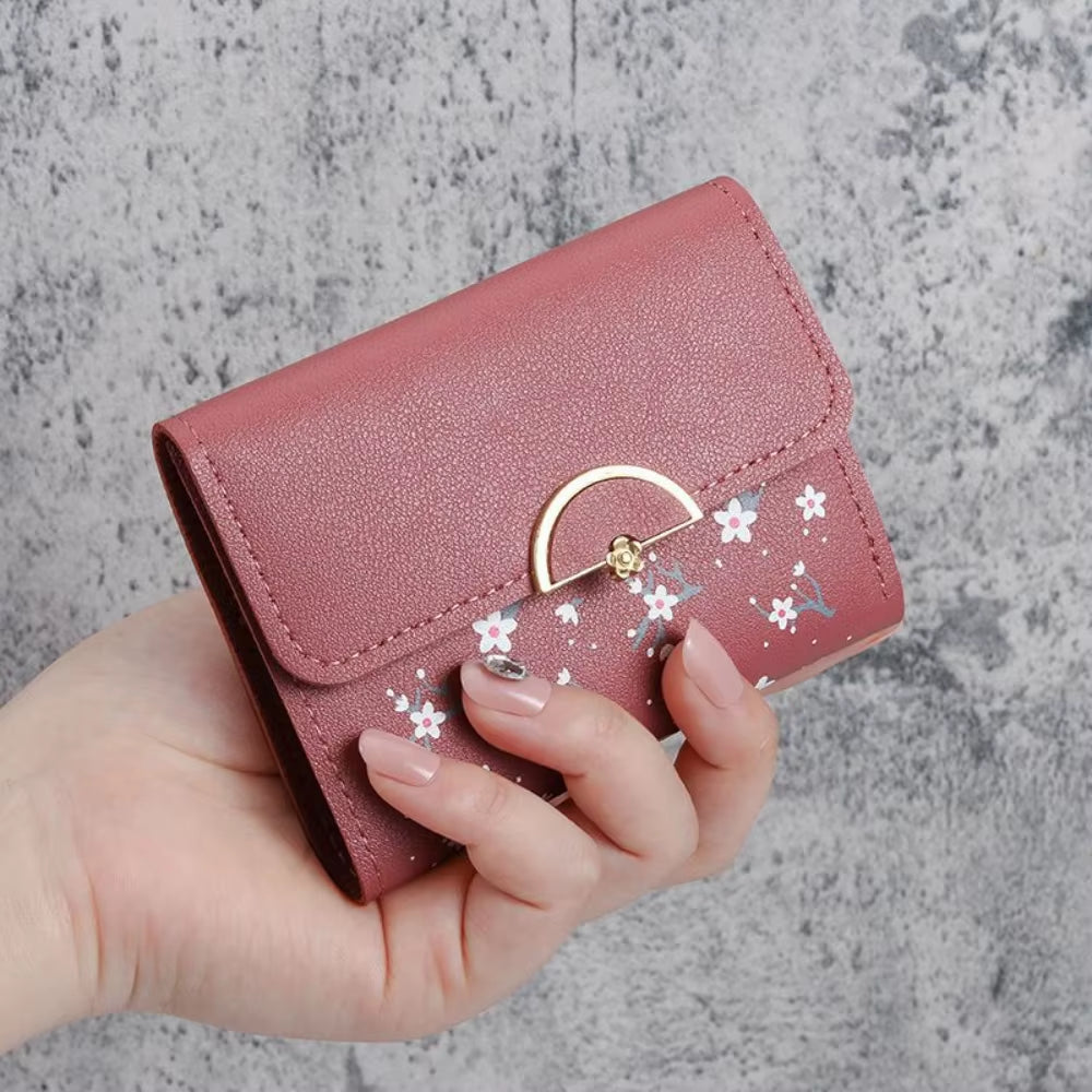 Cute Bow Wallet Women Sweet Pink Color Style Floral Purse Card Holder for Girl Portable Travel Cash Coin Photo Card Bag