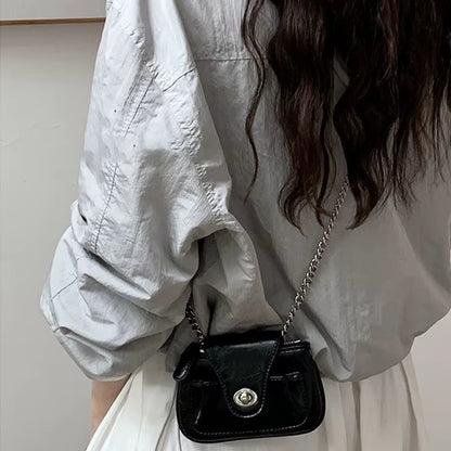 Mini Lock Buckle Shoulder Bag Leather Crossbody Bags Women Lipstick Coin Purse Storage Pouch Handbag Metal Chain Messenger Bag