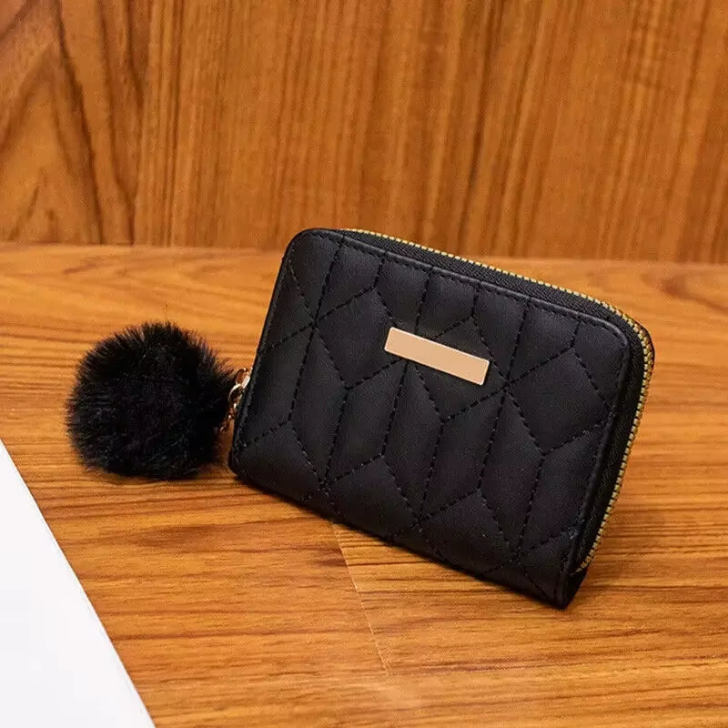 Simple Fashion Short Wallets for Women Coin Purse with Plush Pendant Card ID Holders Money Bag Bolso De Mujer Bolsa Feminina