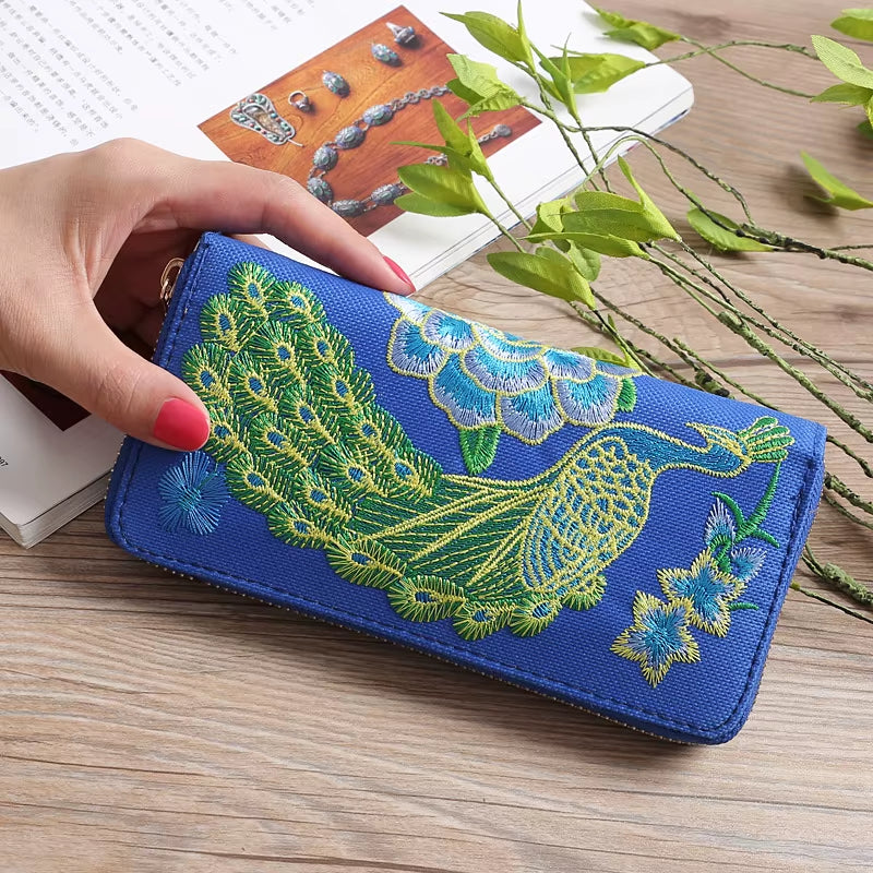 Ethnic Style Embroidery Ladies Wallets Rose Pattern Long Clutch Cloth Money Bag Large Capacity Phone Pocket Women Coin Purse