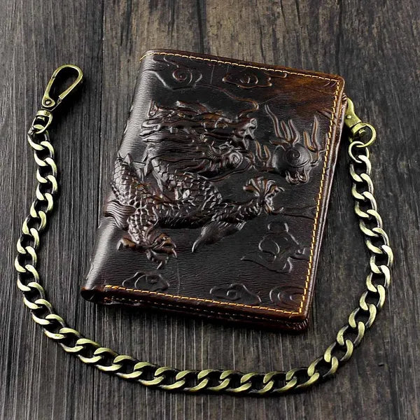 Vintage Dragon Mens Wallet Slim Card Money Purse Wi/ Safe Chain