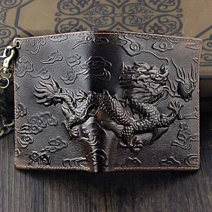 Vintage Dragon Mens Wallet Slim Card Money Purse Wi/ Safe Chain