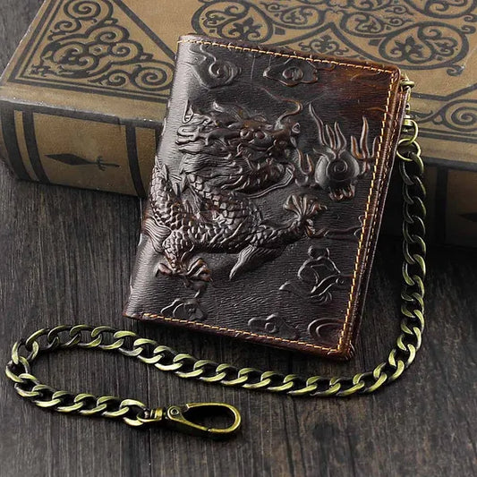 Vintage Dragon Mens Wallet Slim Card Money Purse Wi/ Safe Chain