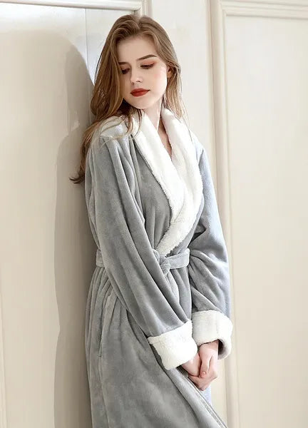 New Bath Robe Long for Womens Plush Soft Warm Fleece Bathrobes Sleepwear Dressing Gown Housecoat