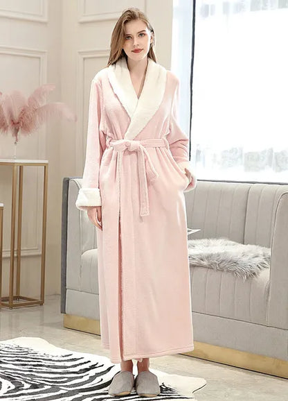 New Bath Robe Long for Womens Plush Soft Warm Fleece Bathrobes Sleepwear Dressing Gown Housecoat