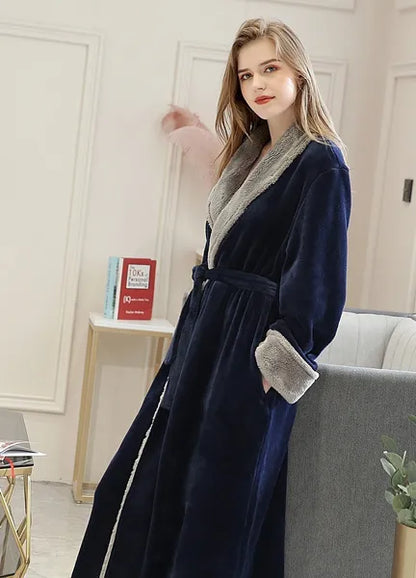 New Bath Robe Long for Womens Plush Soft Warm Fleece Bathrobes Sleepwear Dressing Gown Housecoat