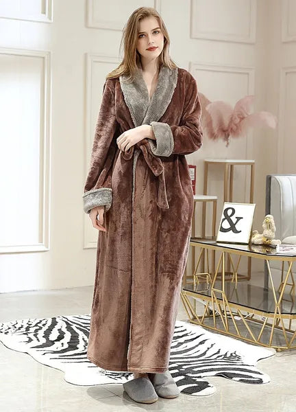 New Bath Robe Long for Womens Plush Soft Warm Fleece Bathrobes Sleepwear Dressing Gown Housecoat