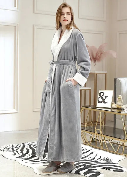 New Bath Robe Long for Womens Plush Soft Warm Fleece Bathrobes Sleepwear Dressing Gown Housecoat