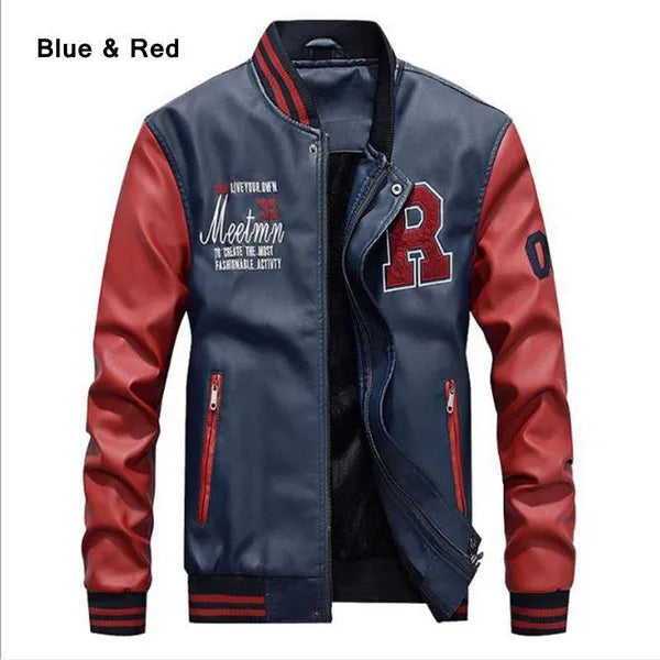 New Men's Leather Baseball Wear PU Casual Jacket 5 Colors