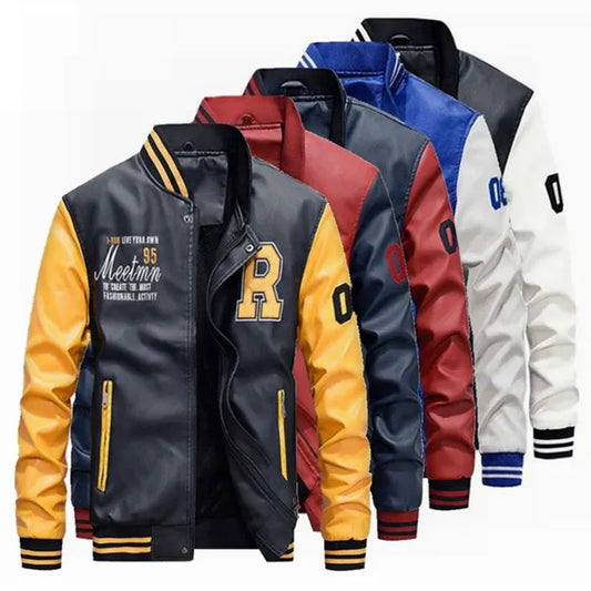 New Men's Leather Baseball Wear PU Casual Jacket 5 Colors