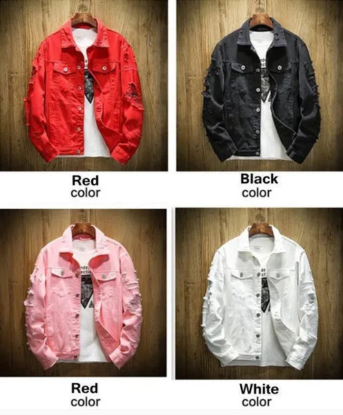 Spring and Autumn New Men's Jacket Hole Embroidered Denim Jacket Couple Trend Denim Jacket XS-5XL