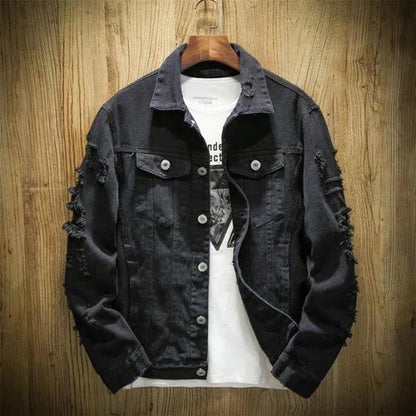 Spring and Autumn New Men's Jacket Hole Embroidered Denim Jacket Couple Trend Denim Jacket XS-5XL