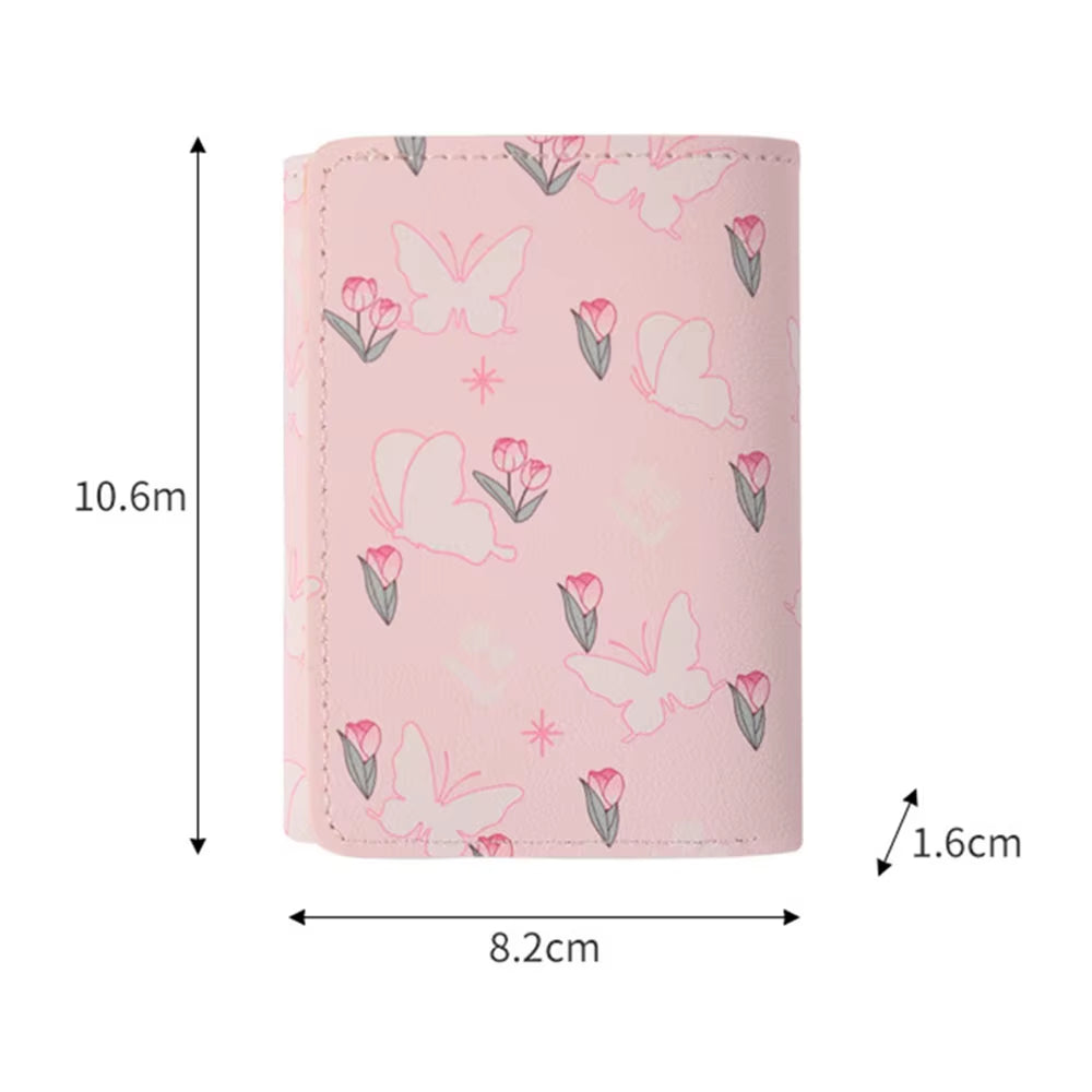 Cute Bow Wallet Women Sweet Pink Color Style Floral Purse Card Holder for Girl Portable Travel Cash Coin Photo Card Bag