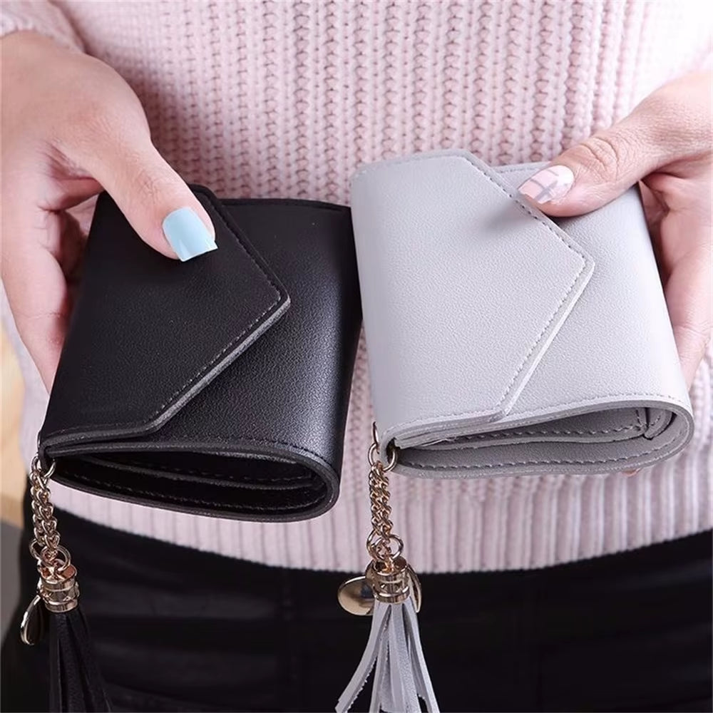 Short Women'S Wallet Tassel Pendant Coin Purse Mini Portable Lady Leather Folding Envelope Card Holder Money Bag Girls Gift