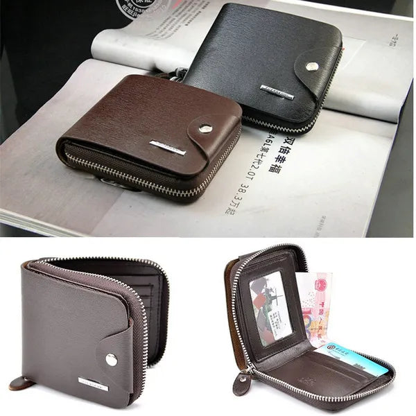 Leather Small Men's Wallet with Zipper