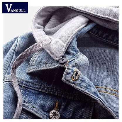 VANGULL Brand Women Jeans Jackets Female Spring Autumn Long Sleeve Hooded Denim Jacket Women Ladies Casual Loose Basic Coat