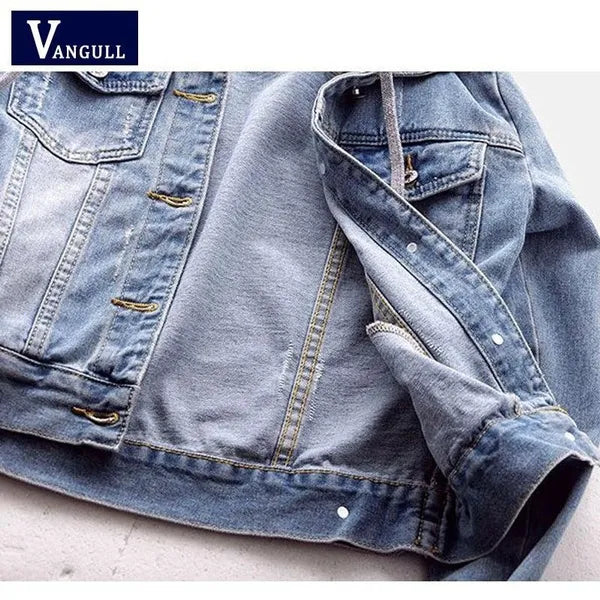 VANGULL Brand Women Jeans Jackets Female Spring Autumn Long Sleeve Hooded Denim Jacket Women Ladies Casual Loose Basic Coat