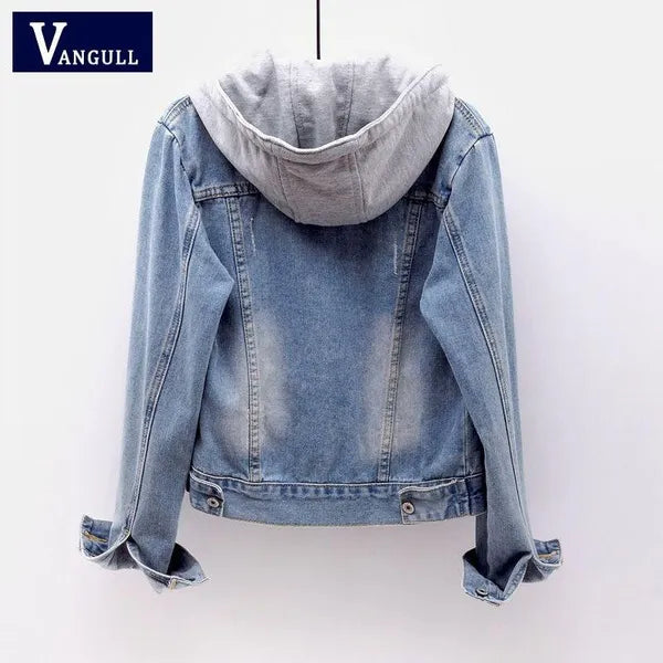 VANGULL Brand Women Jeans Jackets Female Spring Autumn Long Sleeve Hooded Denim Jacket Women Ladies Casual Loose Basic Coat