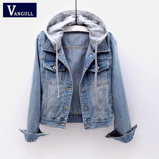 VANGULL Brand Women Jeans Jackets Female Spring Autumn Long Sleeve Hooded Denim Jacket Women Ladies Casual Loose Basic Coat