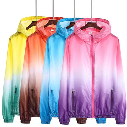 Outdoor Sports Jacket Parent-Child Couples Sunscreen Jacket Windproof and Rainproof Rainbow Running Jacket Ultra-Thin Breathable Hoodie Quick-Drying Jacket