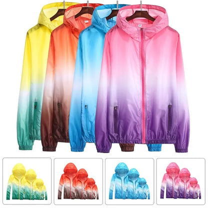 Outdoor Sports Jacket Parent-Child Couples Sunscreen Jacket Windproof and Rainproof Rainbow Running Jacket Ultra-Thin Breathable Hoodie Quick-Drying Jacket