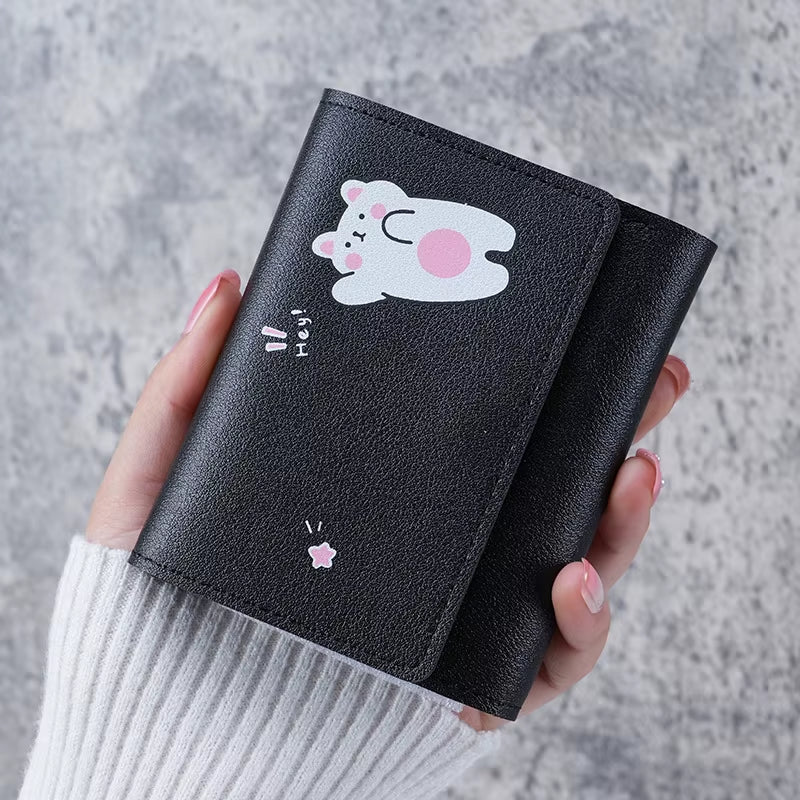 Cute Bow Wallet Women Sweet Pink Color Style Floral Purse Card Holder for Girl Portable Travel Cash Coin Photo Card Bag