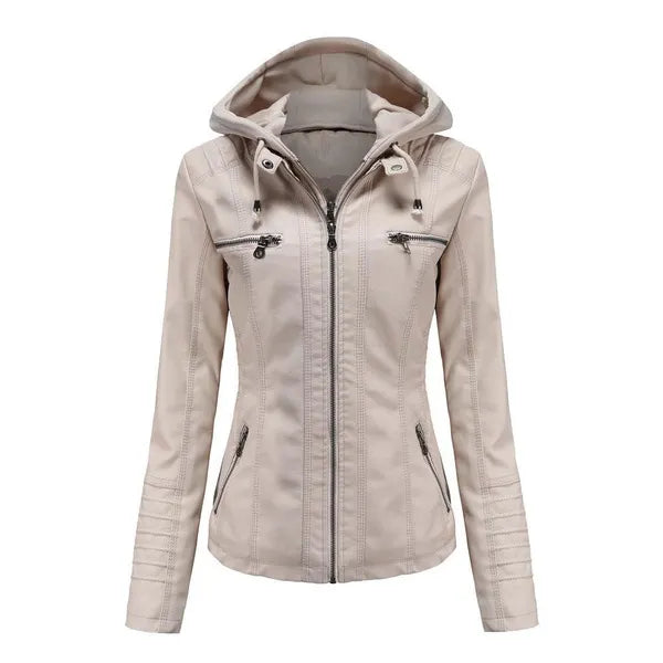 VANGULL Brand Women's Hooded Leather Jacket Two-piece Detachable Large Size Spring and Autumn PU Washed Leather Jacket