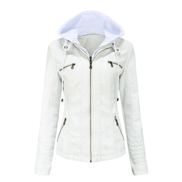 VANGULL Brand Women's Hooded Leather Jacket Two-piece Detachable Large Size Spring and Autumn PU Washed Leather Jacket