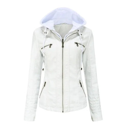 VANGULL Brand Women's Hooded Leather Jacket Two-piece Detachable Large Size Spring and Autumn PU Washed Leather Jacket