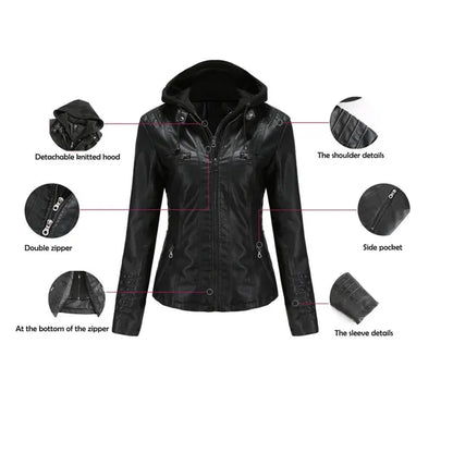 VANGULL Brand Women's Hooded Leather Jacket Two-piece Detachable Large Size Spring and Autumn PU Washed Leather Jacket