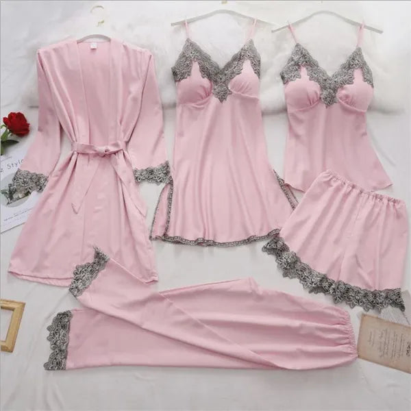 Women Gowns Sleepwear Lounge Wear 5 Pieces Home Nighties Wear Nightdress Sleepwear Lingerie Gowns Set