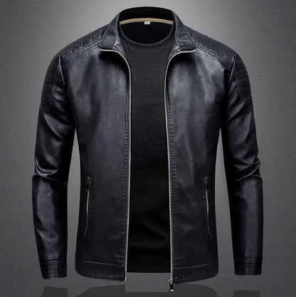 New Men's Leather Slim-fit Motorcycle Zipper Jacket Handsome Jacket Leather Jacket